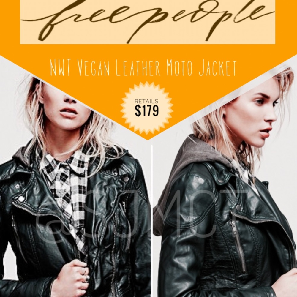 NWT Free People Hood Moto Jacket ❤️ Vegan Leather